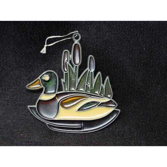 Vintage Stained Glass Suncatcher Mallard Duck Pond Cattail Window Metal Colorful - Picture 5 of 5